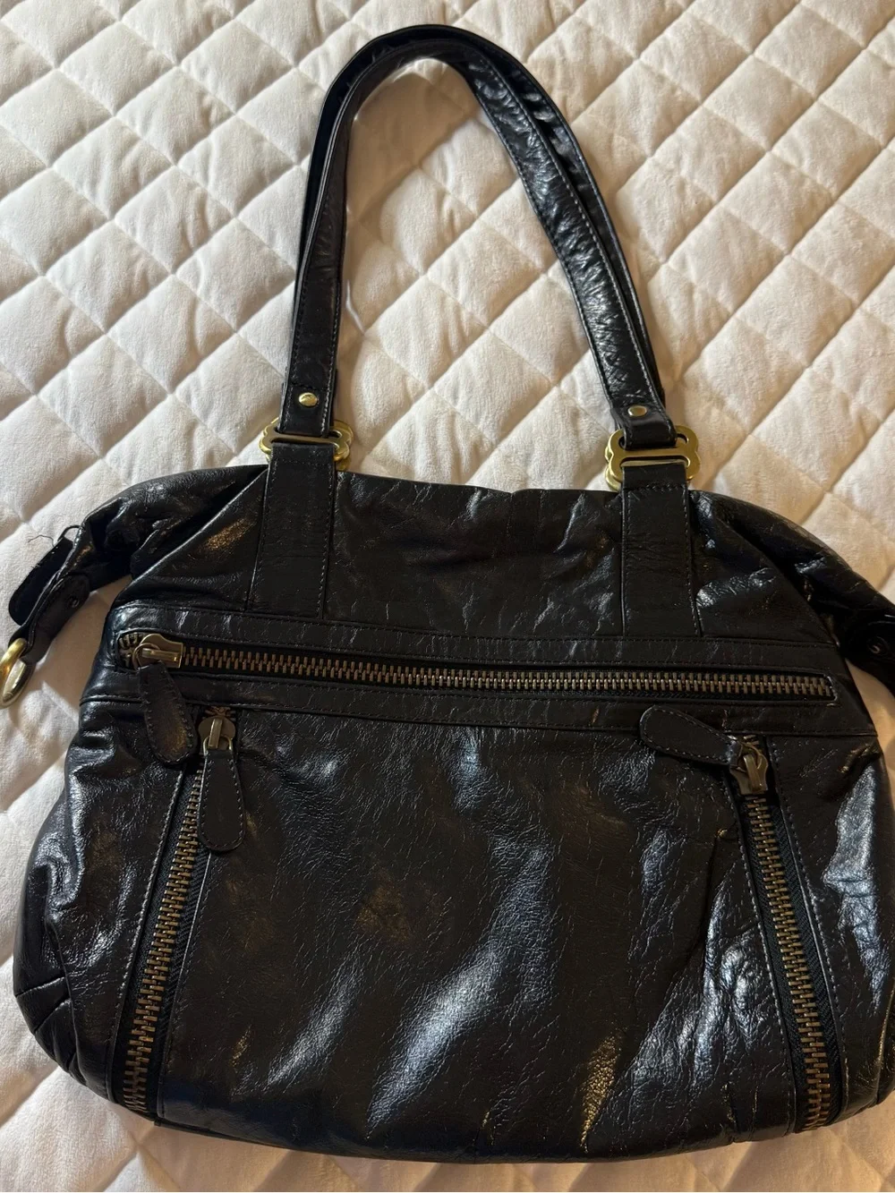 Latico Leathers Black Full Grain Leather East West Hobo Shoulder Bag Vintage